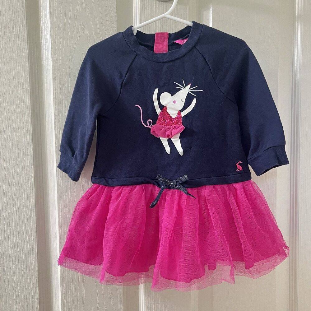 Joules Ballerina Mouse Blue Sweatshirt Pink Tulle Dress Girls Size 1 year